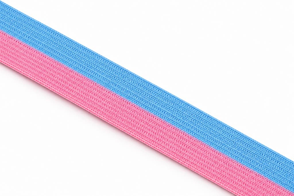 Blue and pink diagonal knitted elastic tape
