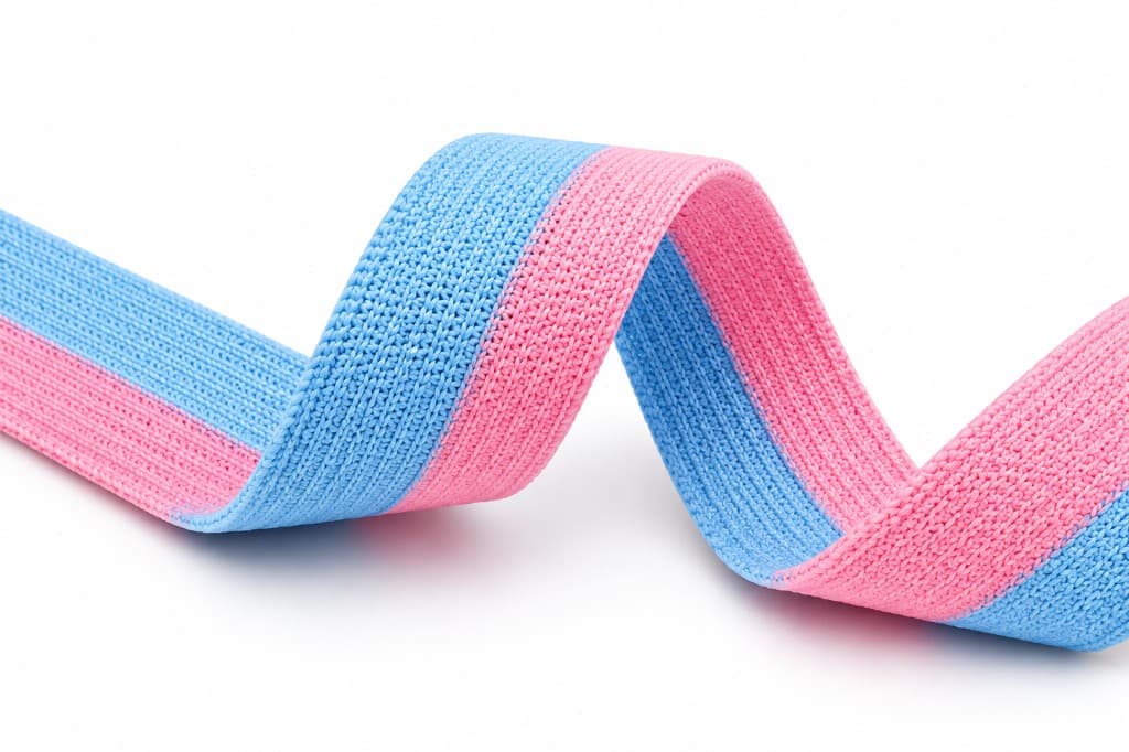 Blue and pink wavy knitted elastic tape